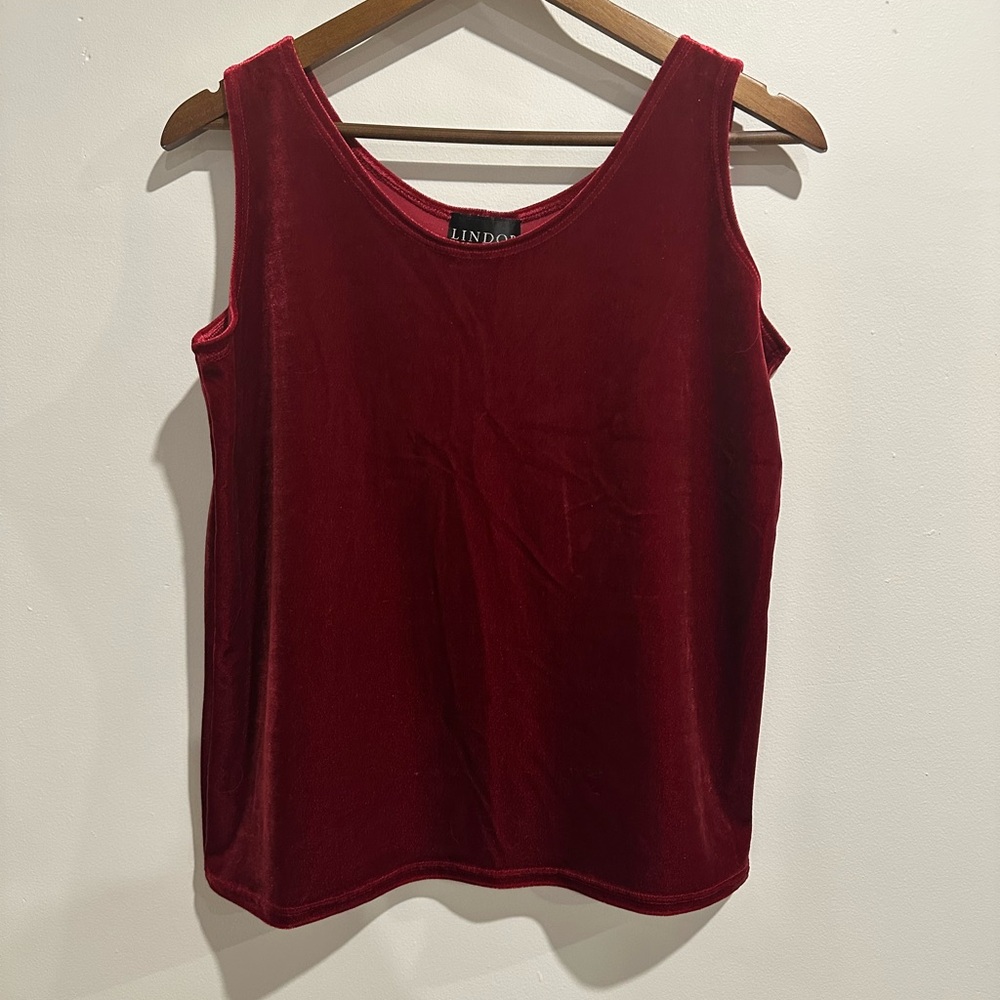 LINDOR Vintage Red Velvet Holiday Party Sleeveless Top Size M